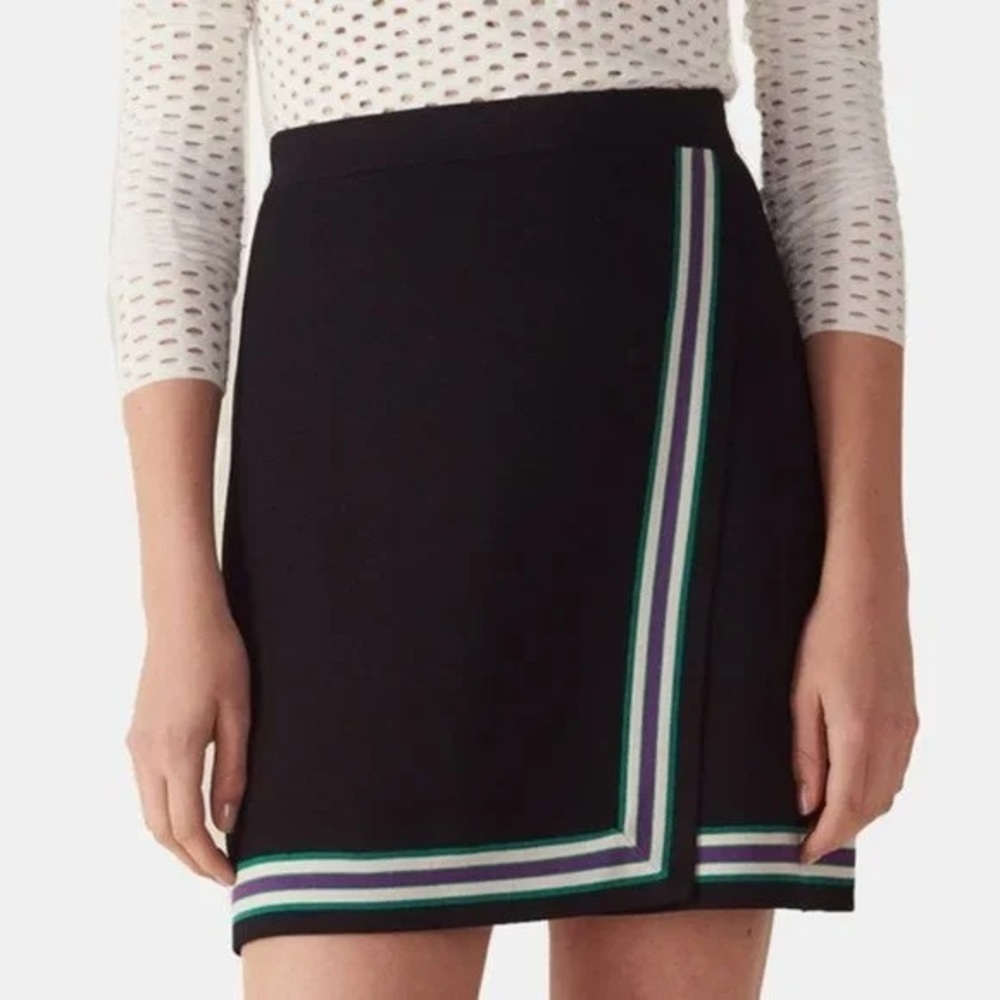 Sandro Paris Black Elodie Striped Crossover A-Line Skirt Noir size 1